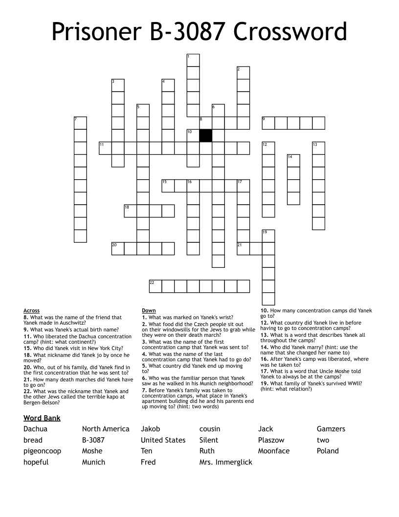 Prisoner B-3087 Crossword