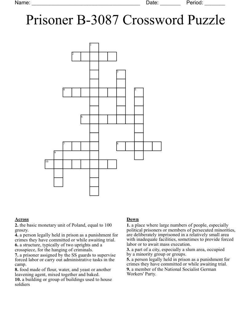 Prisoner B-3087 Crossword Puzzle