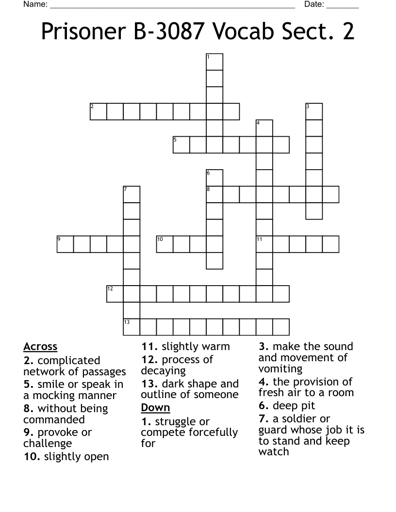 Prisoner B-3087 Vocab Sect. 2 Crossword