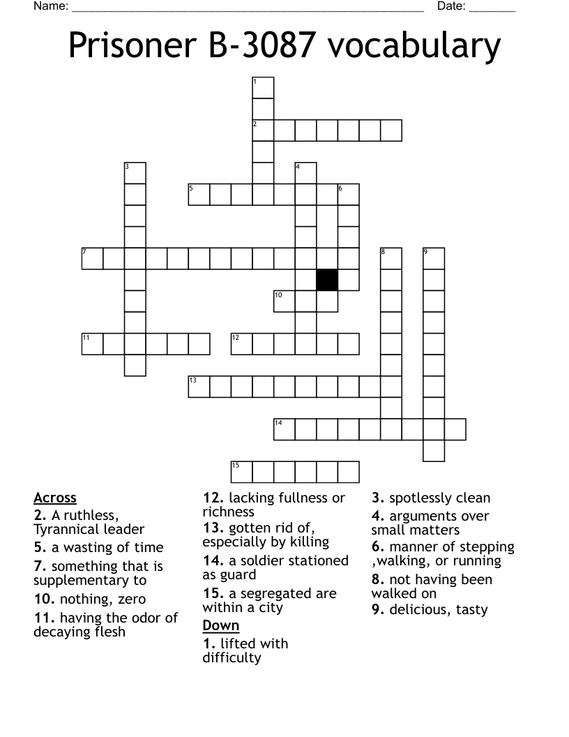 Prisoner B-3087 vocabulary Crossword