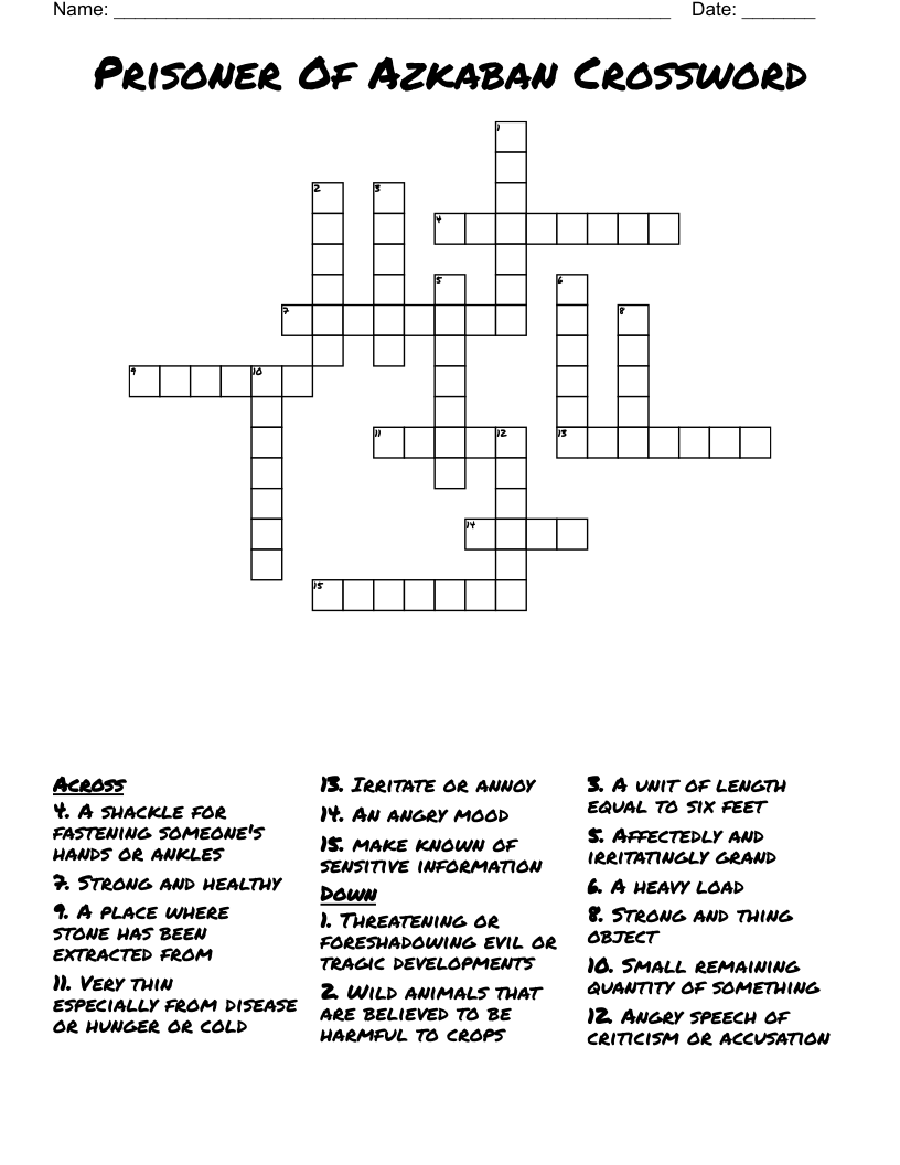 Prisoner Of Azkaban Crossword