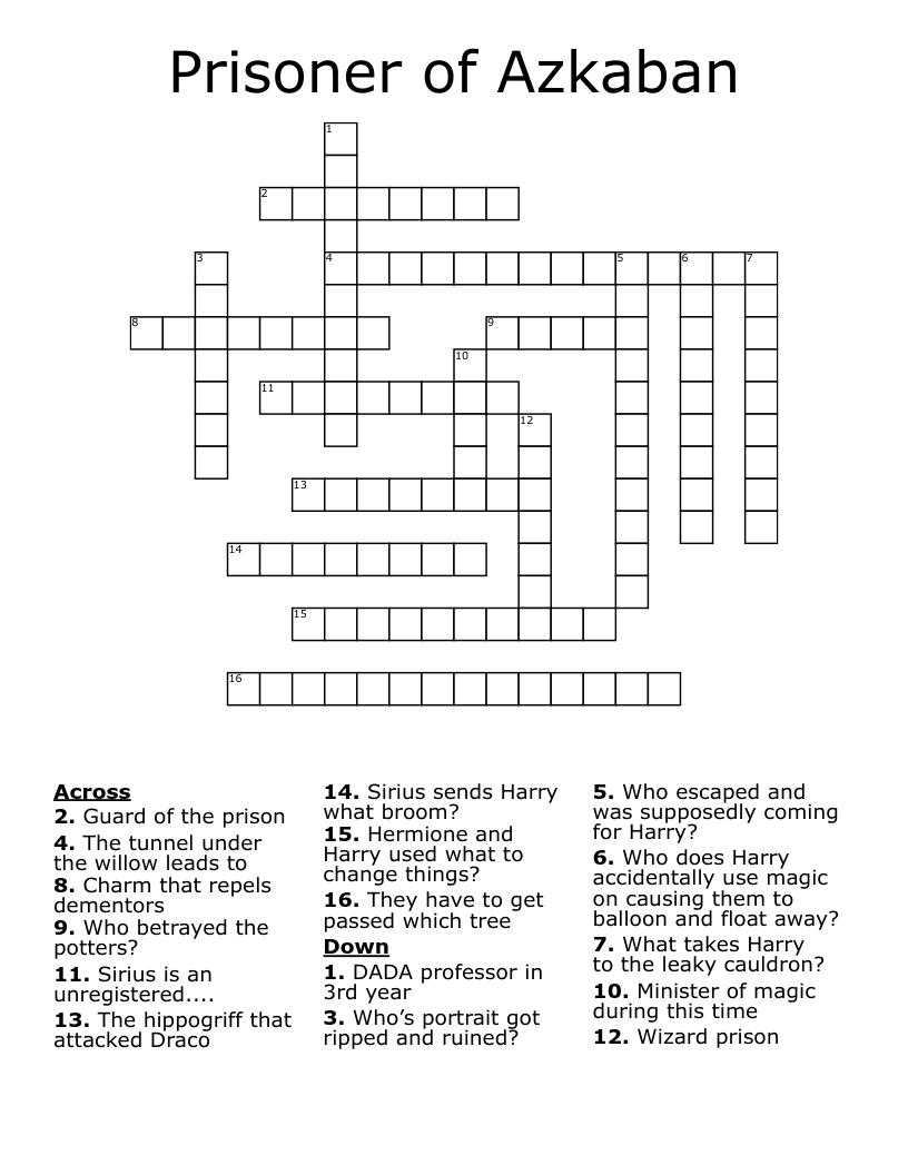 Prisoner of Azkaban  Crossword