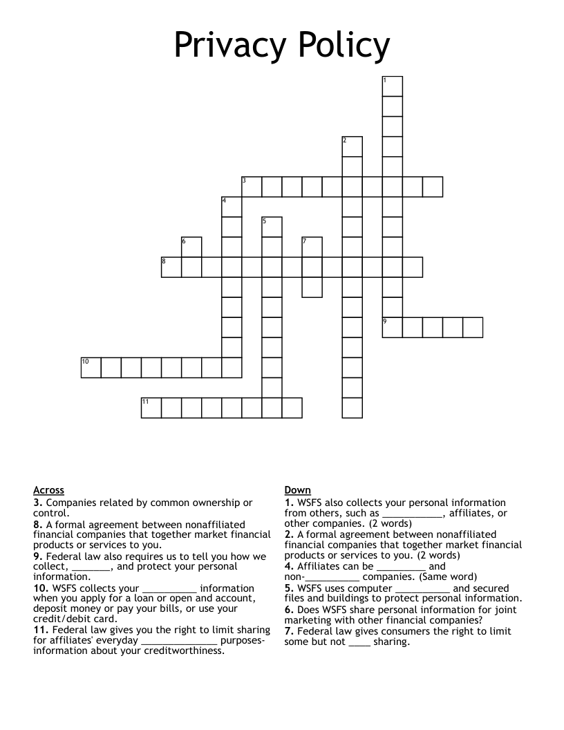 Privacy Policy Crossword