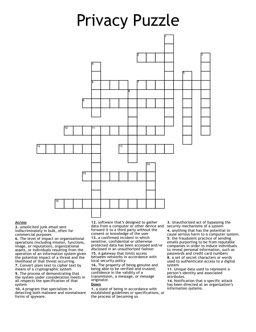 Privacy Puzzle Crossword