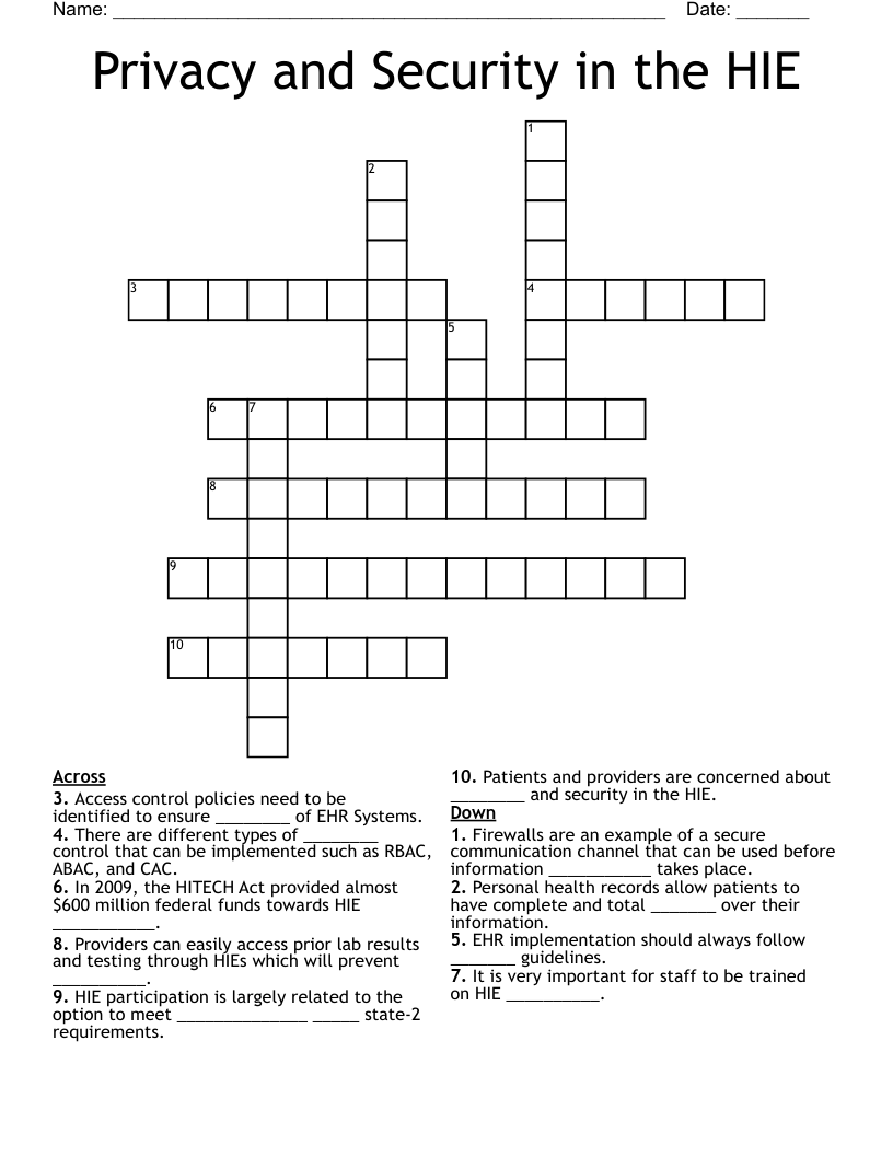 Privacy and Security in the HIE Crossword