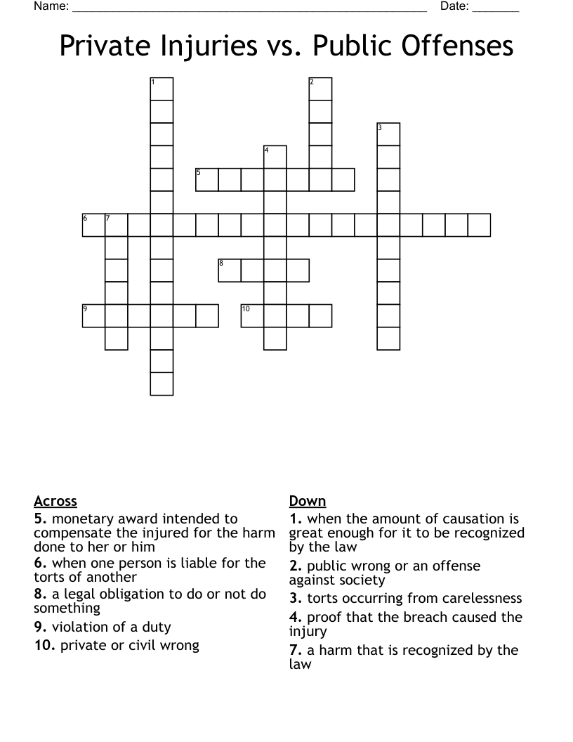 Private Injuries vs. Public Offenses Crossword