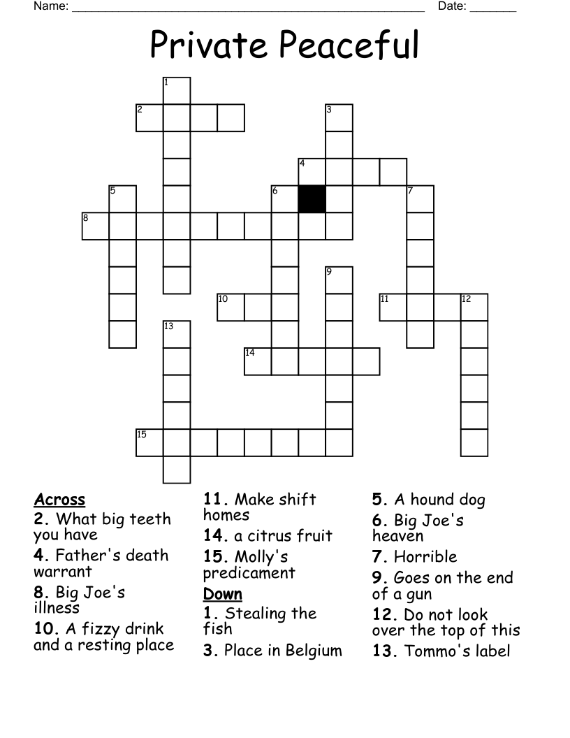 Private Peaceful Crossword