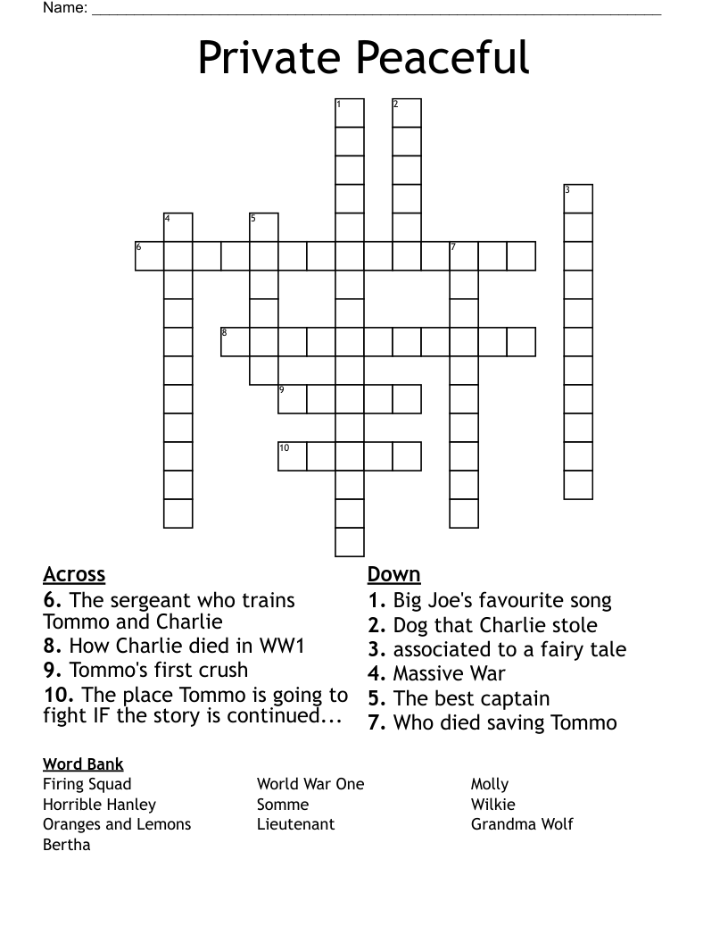 Private Peaceful Crossword