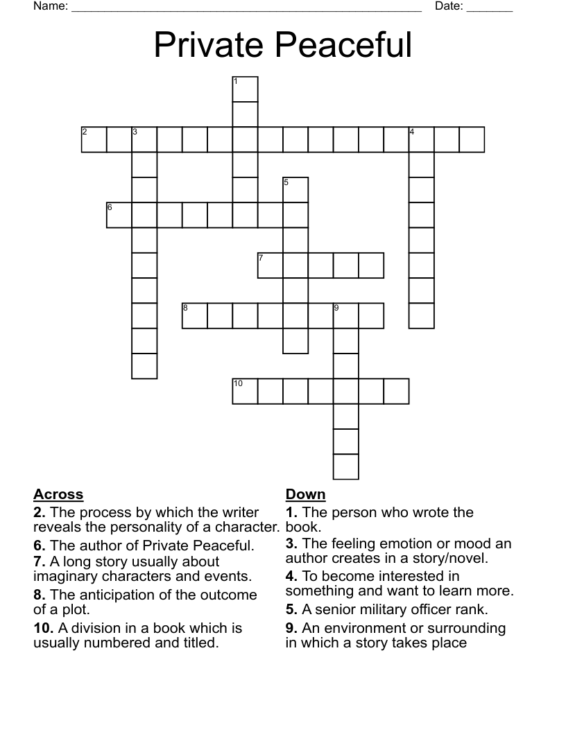 Private Peaceful Crossword