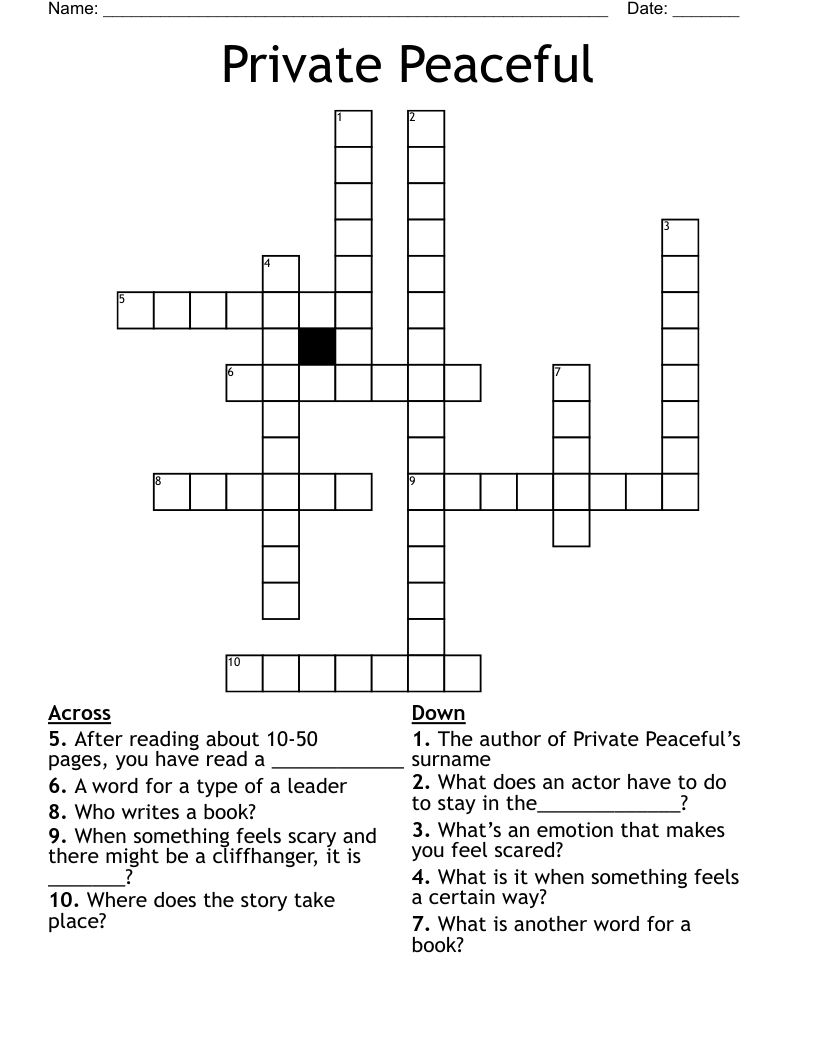 Private Peaceful Crossword