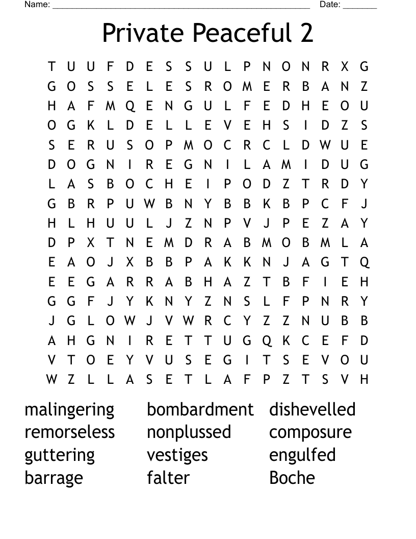 Private Peaceful 2 Word Search