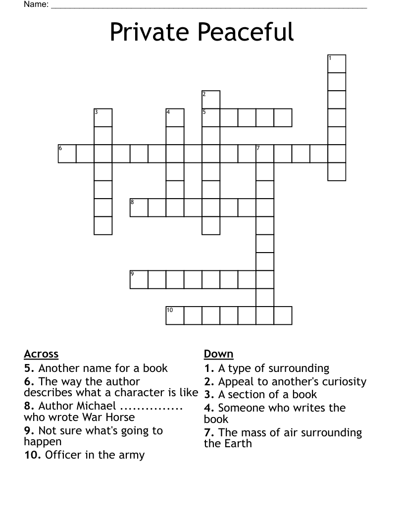 Private Peaceful  Crossword