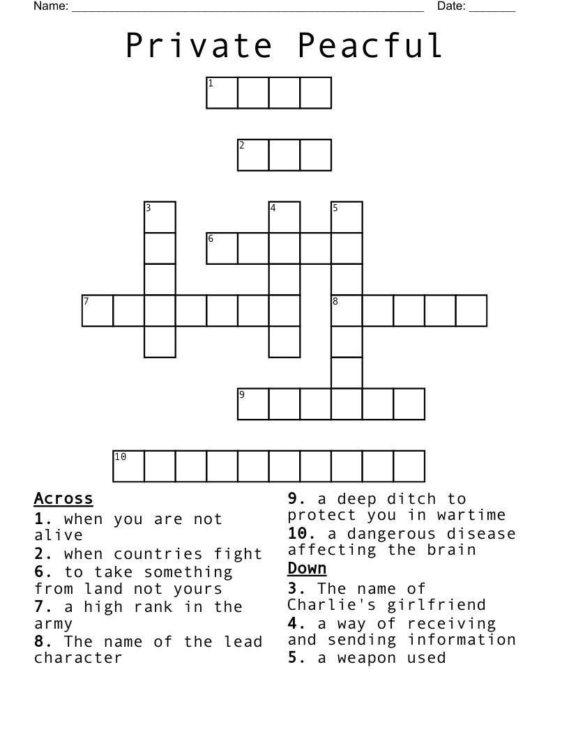 Private Peacful Crossword