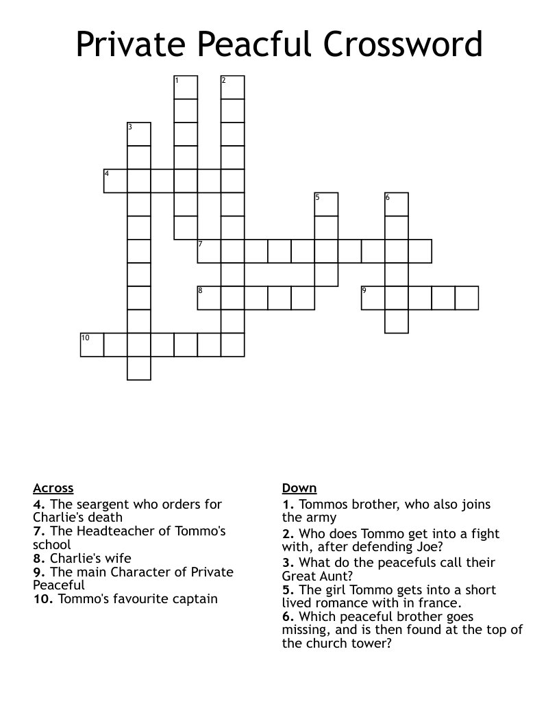 Private Peacful Crossword
