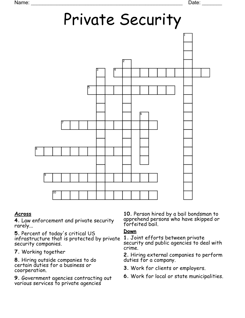 Private Security Crossword