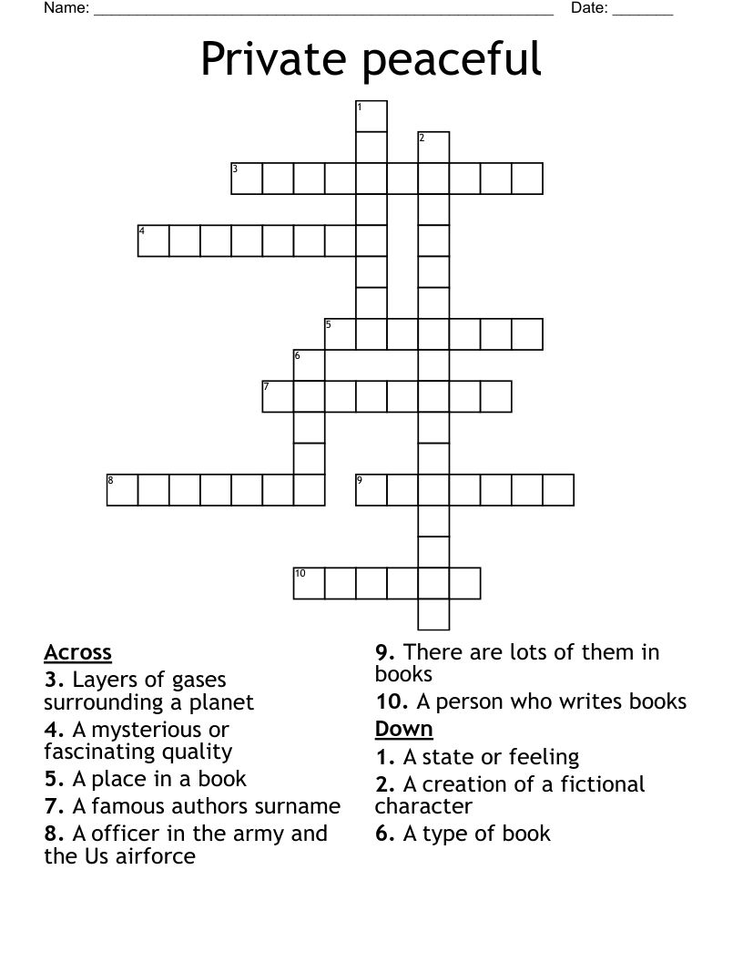 Private peaceful  Crossword