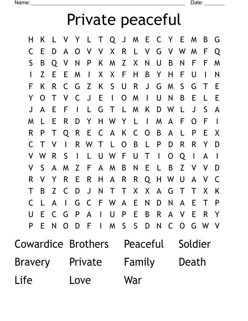 Private peaceful  Word Search