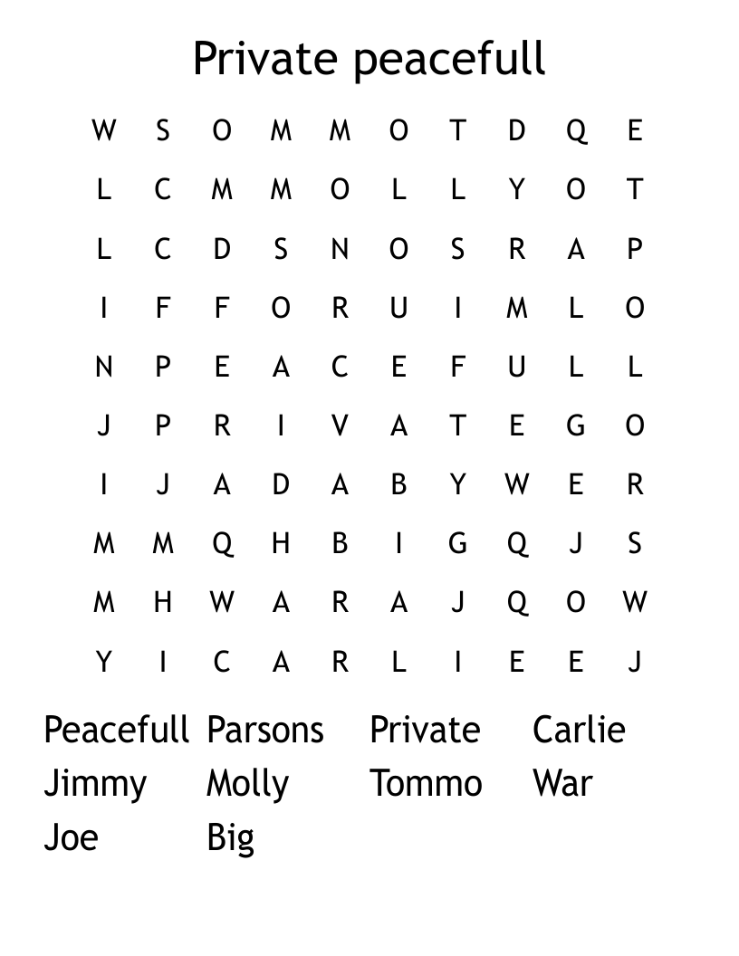 Private peacefull Word Search