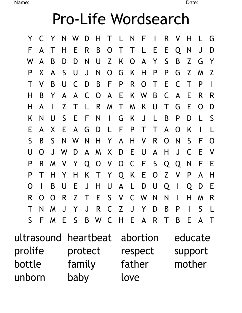 Pro-Life Wordsearch