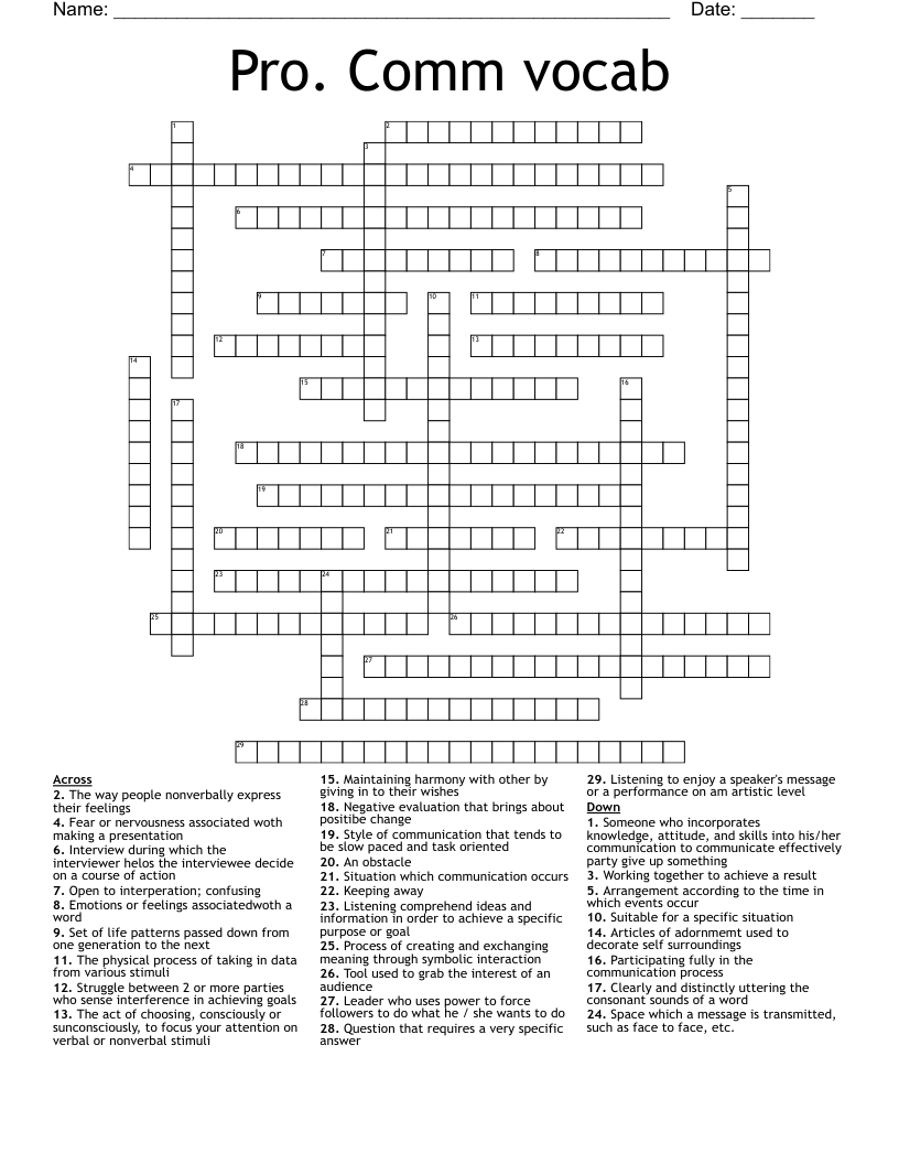 Pro. Comm vocab Crossword
