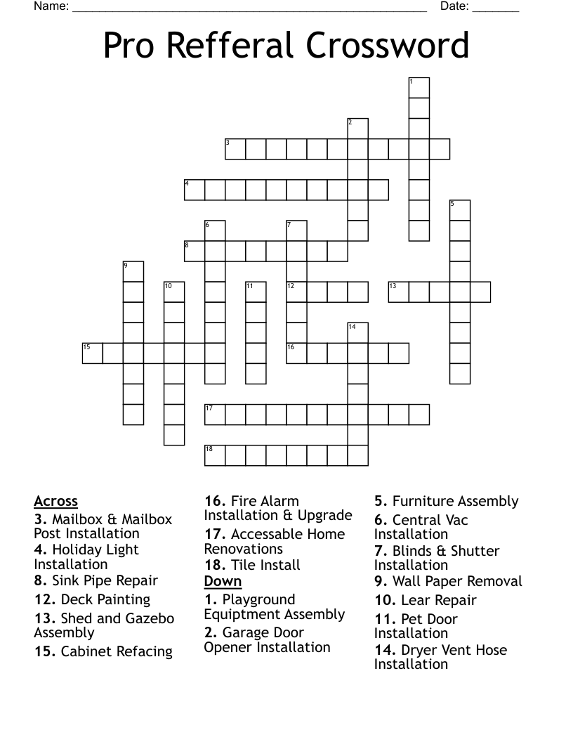 Pro Refferal Crossword