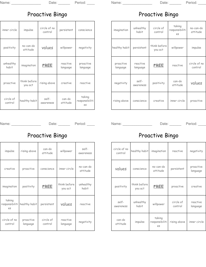 Proactive Bingo