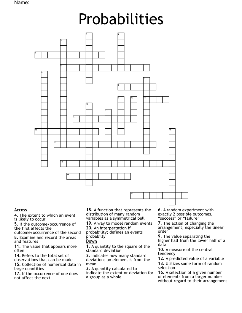 Probabilities Crossword