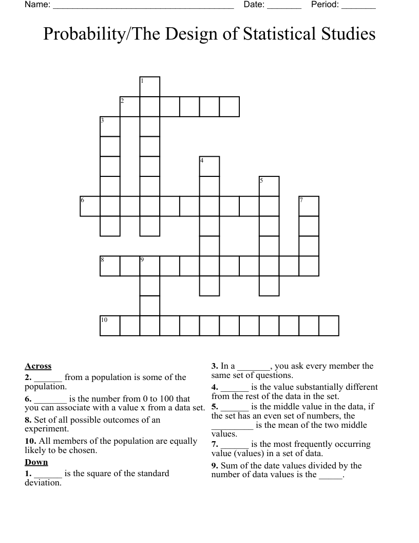 Probability/The Design of Statistical Studies Crossword