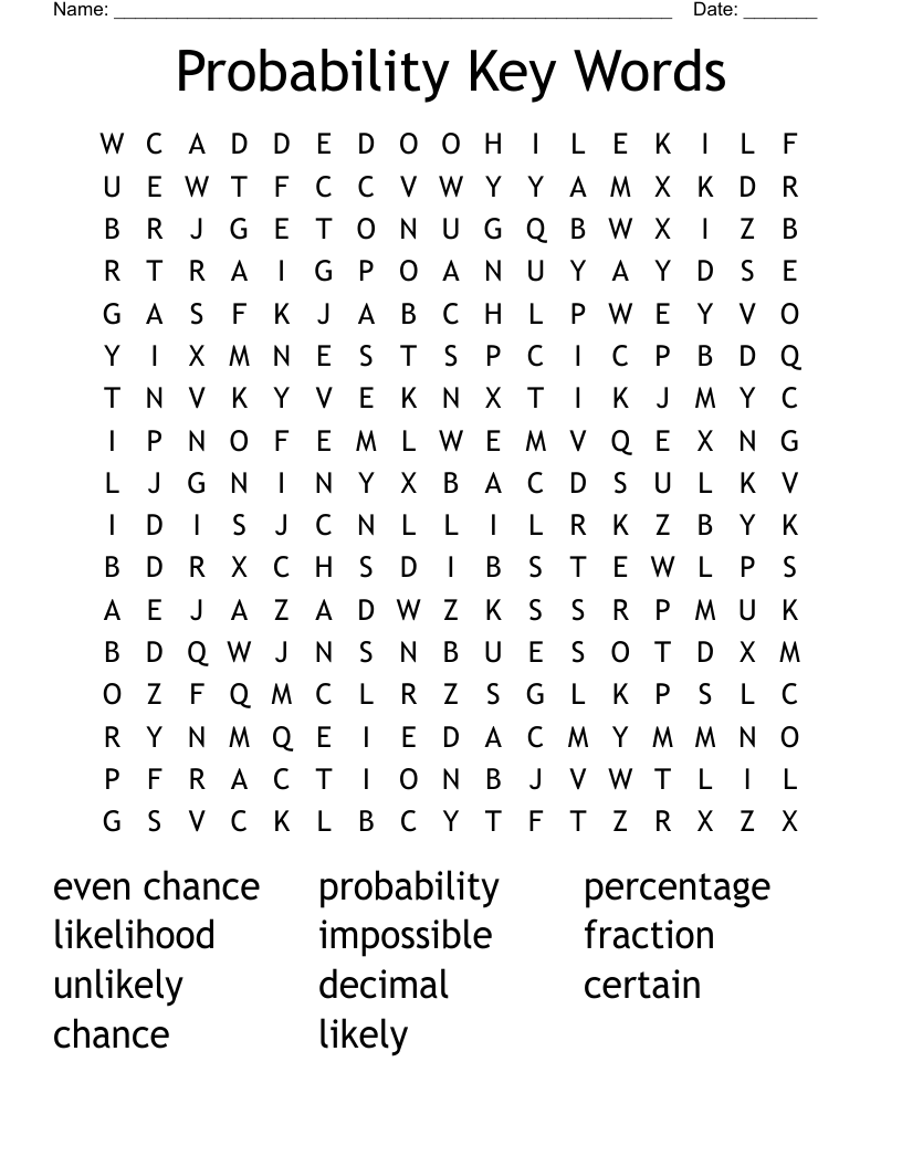 Probability Key Words Word Search