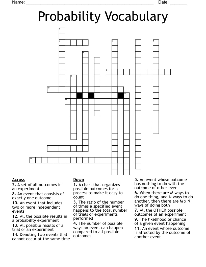 Probability Vocabulary Crossword