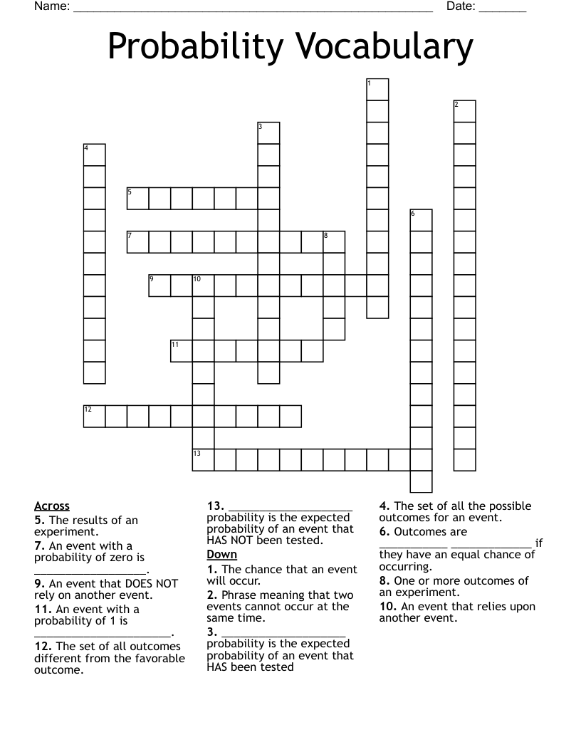 Probability Vocabulary Crossword