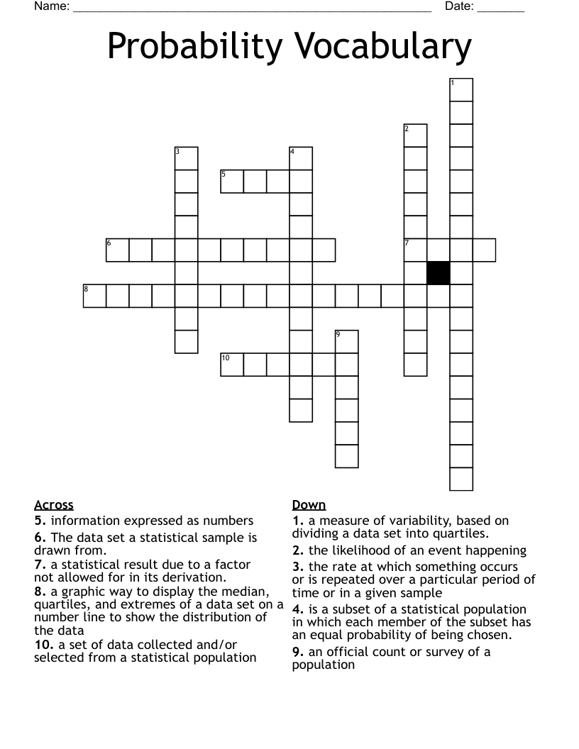 Probability Vocabulary  Crossword