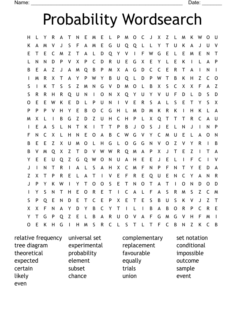 Probability Wordsearch