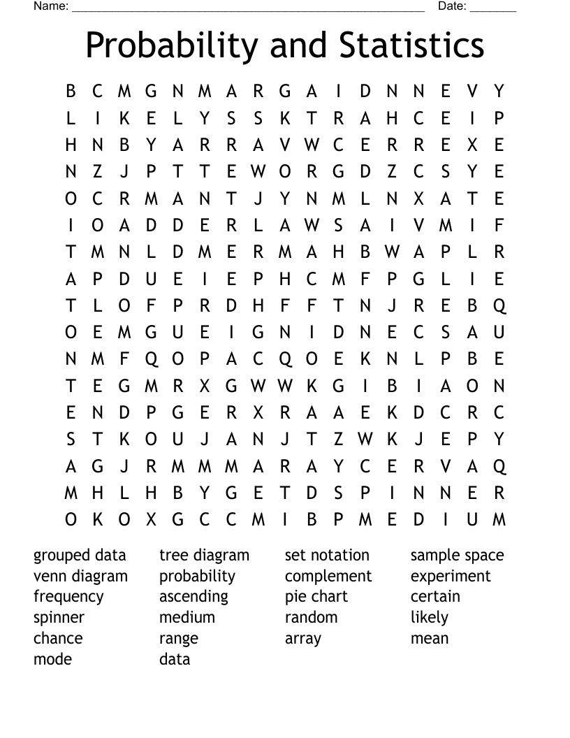 Probability and Statistics Word Search