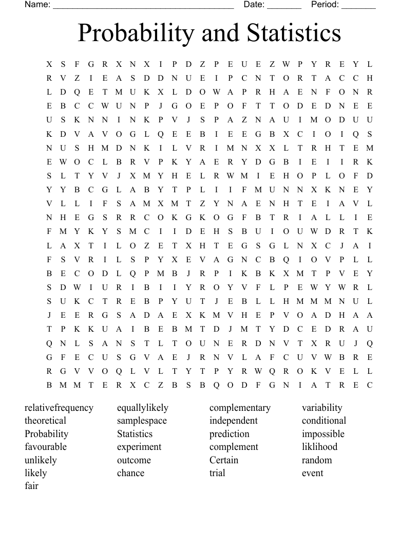 Probability and Statistics Word Search