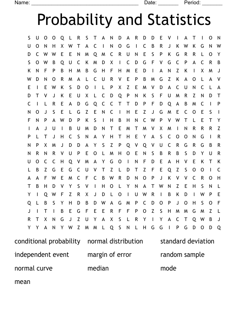 Probability and Statistics Word Search