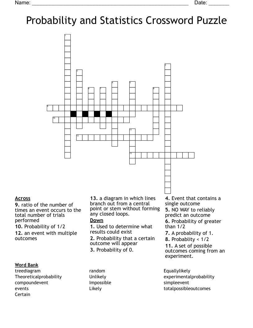 Probability and Statistics Crossword Puzzle