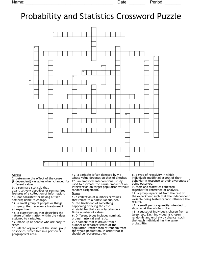 Probability and Statistics Crossword Puzzle