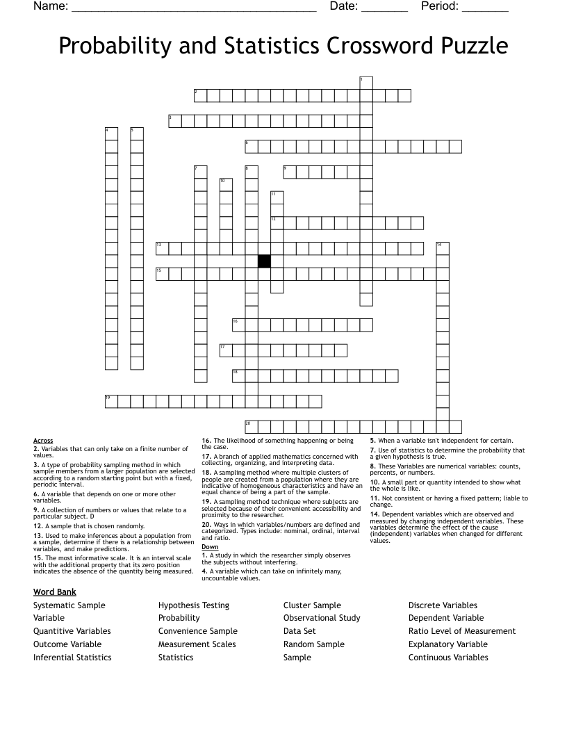 Probability and Statistics Crossword Puzzle