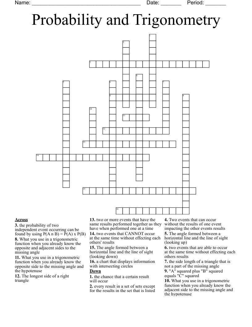 Probability and Trigonometry Crossword