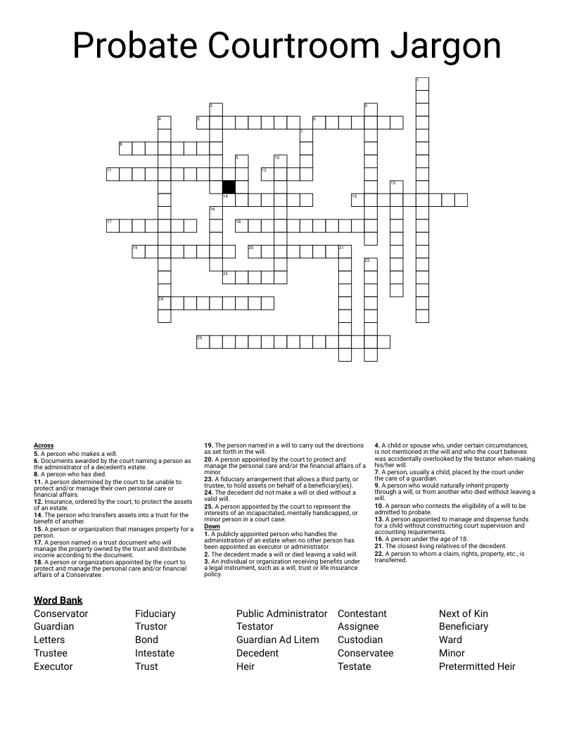 Probate Courtroom Jargon Crossword