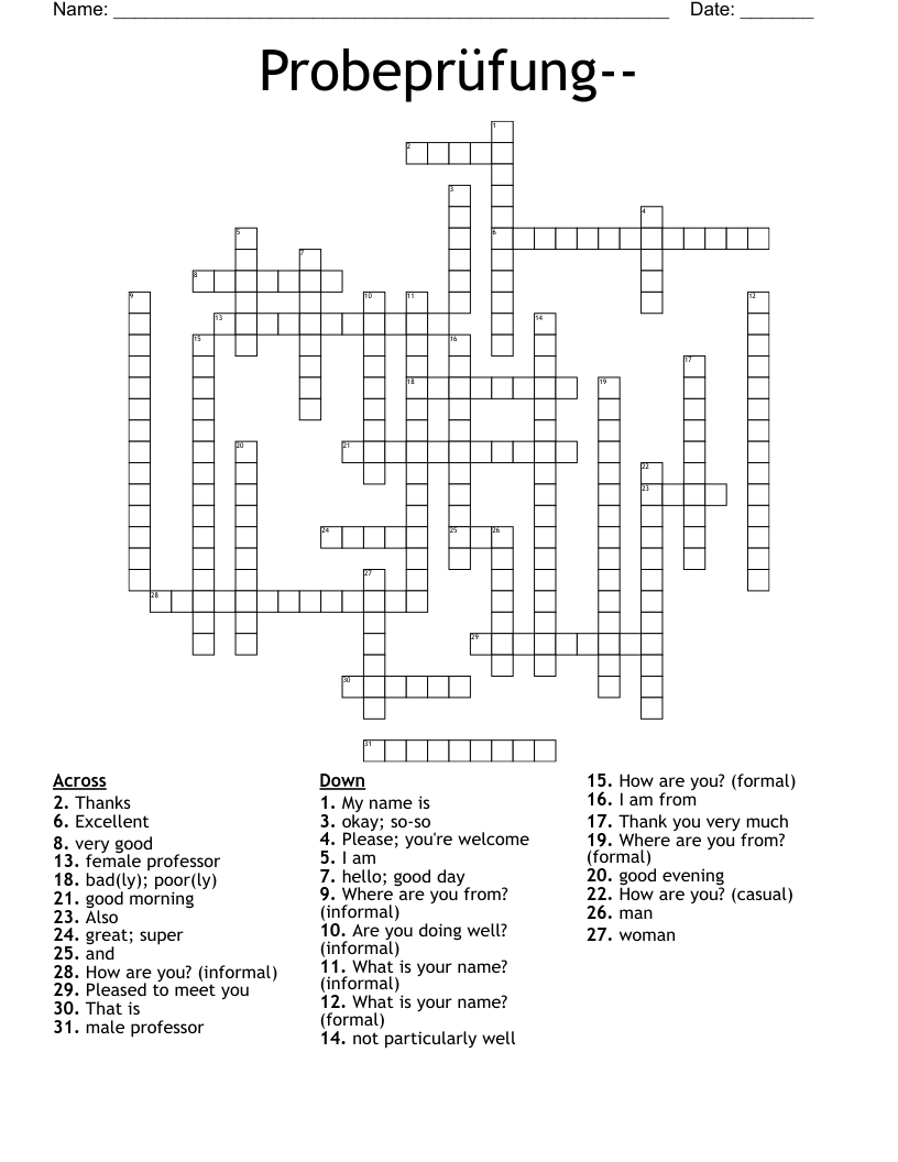 Probeprüfung-- Crossword