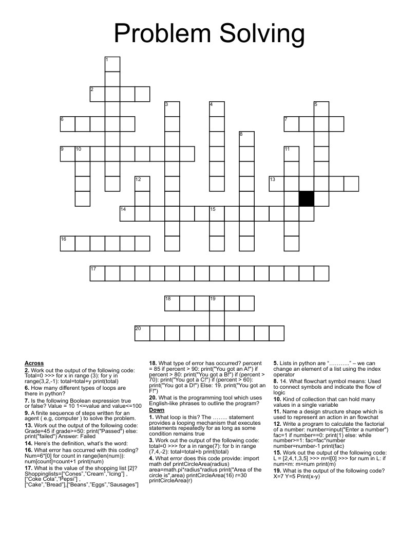 Problem Solving  Crossword