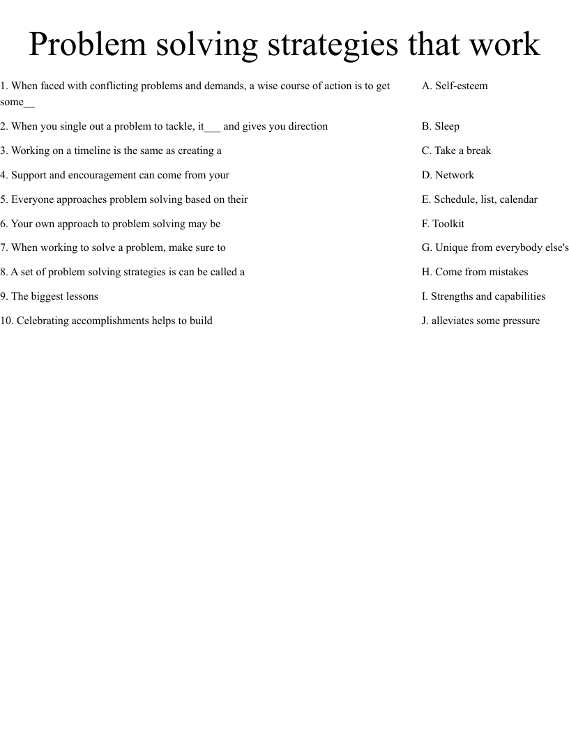 Problem solving strategies that work Worksheet