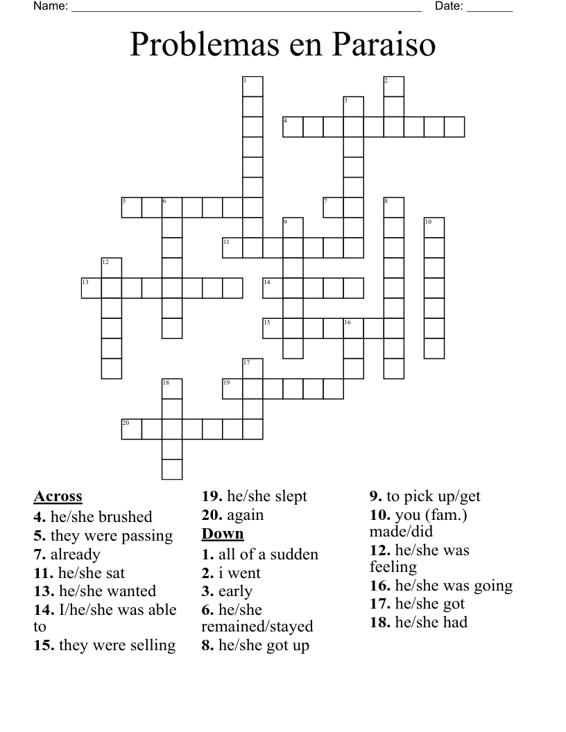 Problemas en Paraiso  Crossword