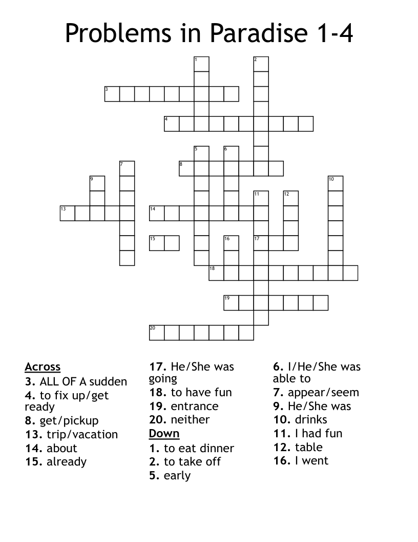 Problems in Paradise 1-4 Crossword