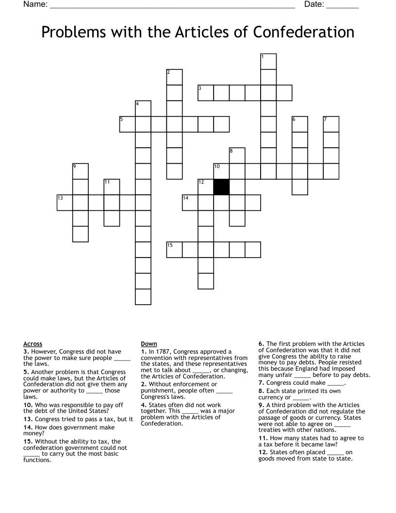 Problems with the Articles of Confederation Crossword
