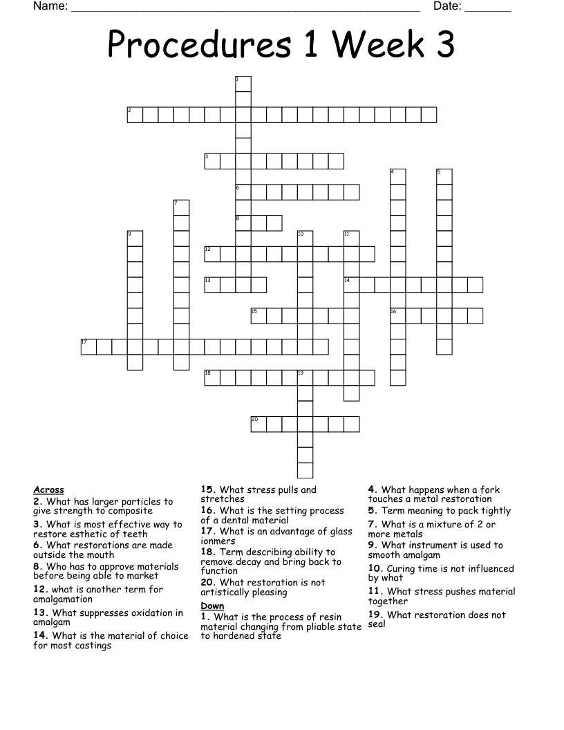 Procedures 1 Week 3 Crossword