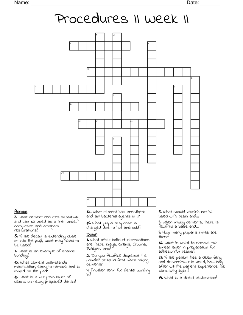 Procedures II Week II  Crossword