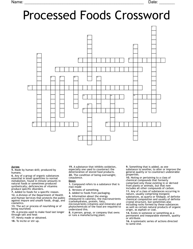 Processed Foods Crossword